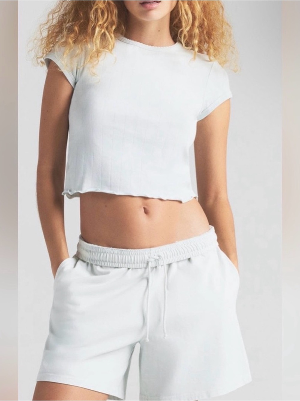 Like new SKIMS Drop Needle Pointelle Baby Tee in Frost
